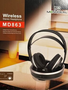 Monodeal  Wireless Stereo Headphones #MD863, Charging Station, Never Used